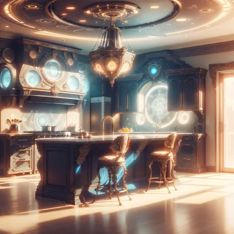 <lora:GlyphTech-20:0.8>,glyphtech ,hologram, glyphs,  symbols, 
,scifi, 
kitchen, no humans, interior,