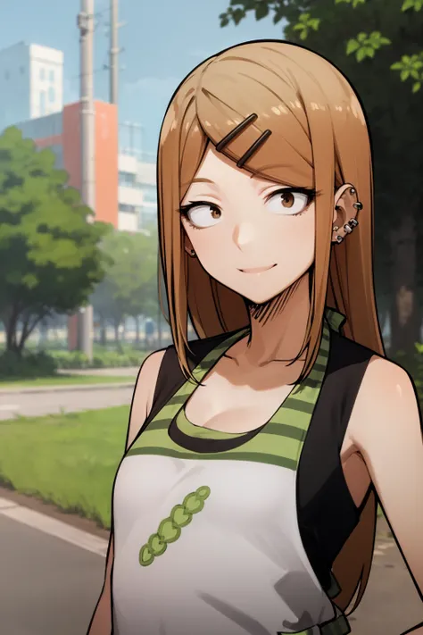 masterpiece, best quality, 1girl, sayaendo, brown eyes, blonde hair, long hair, hairclip, ear piercing, apron, looking at viewer, sketch, solo, upper body,  simple background <lora:SayaEndo:1>