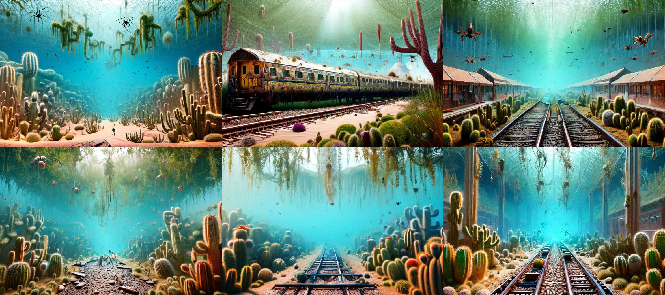 (otherworldly, otherworldly atmosphere, otherworldly appearance), highly insanely detailed, masterpiece, top quality, best quality, highres, 4k, 8k, RAW photo, collar, earrings, jewelry, necklace, armlet,
(long_hair, long hair, random colors cloth, random colors hair, random long hair, dynamic hair, glowing hair, hair over one eye),
(eyelashes, eyeliner, eyeshadow, eyelashes),
pink lipstick,
natural makeup,
((ancient egyptian theme:1.2)), golden ornaments,
1girl, (portrait:0.4), nsfw,
((desert, Mexico, cacti, underwater)),
Middle Earth,
long messy hair,
1girl,
a large fantasy dwarf settlement underground, magical lights, forge and furnace,
(moss vines),
A bustling (train station:1.2) at rush hour, with people hurrying to their destinations, ais-spiderz crawling over the platforms and trains, creating a dynamic yet slightly surreal scene , <lora:Spiders_Style:0.8>,
mandala, (fantasy world)