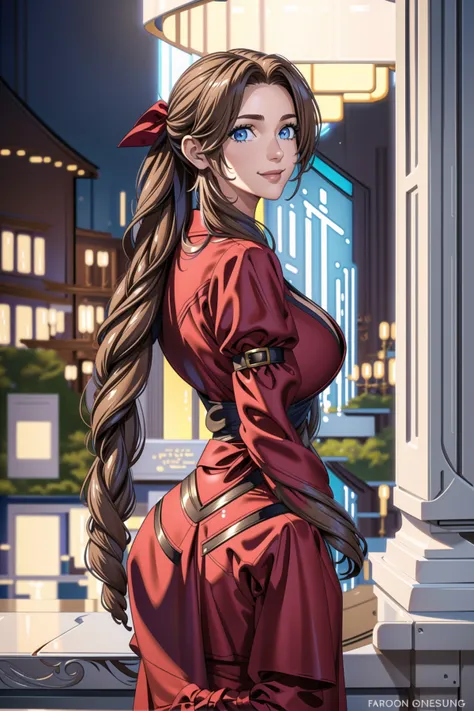masterpiece, ((best quality)), ((highly detailed)),((detailed eyes, deep eyes)), (1girl:1.4), ((from behind tight ass tiny waist:1.2)),full body, huge breasts:1.4, aerith gainsborough,looking at viewer, smile, long sleeves, open shirt, smile, ((fit female)), <lora:add_detail:.5> <lora:aerith-nvwls-v1:0.8> <lora:Lgirl-v6_500steps:-4>