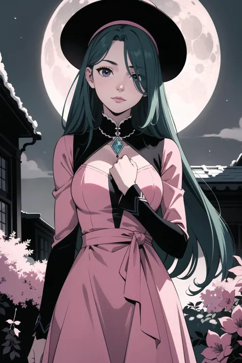 Vector Japanese Anime girl Halloweeen witch , 1girl, sexy, smirking, pink hair, green eyes, wearing pink outfit, sexy outfit, masterpiece,Vector 2D, Black outline, No background
