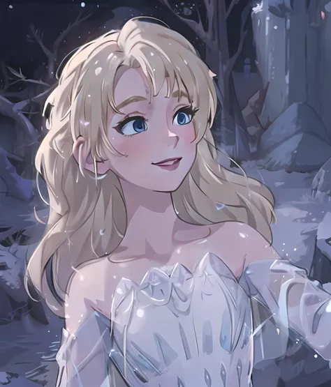snow_queen_elsa, (blonde hair), <lora:snow_queen_elsa:0.9>, smiling girl, cinematic light, (masterpiece),
