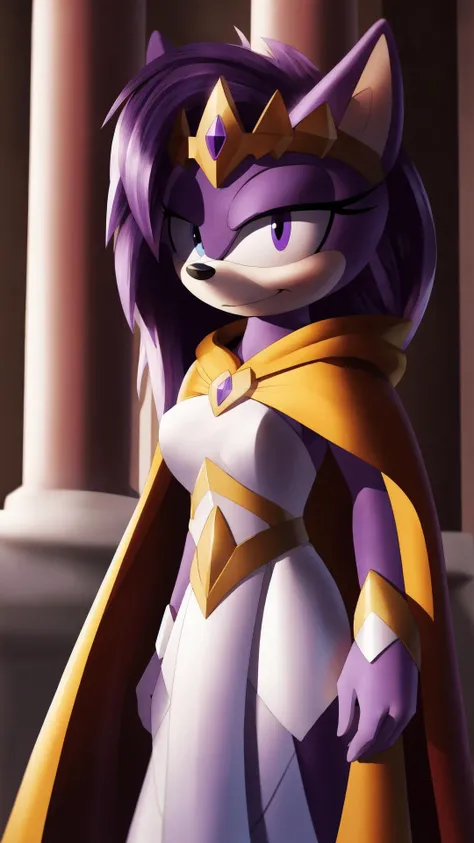 <lora:QueenAleena:0.75> QueenAleena, sonic \(series\), 1girl, long hair, furry, purple hair, furry female, animal ears, purple fur, purple skin, BREAK, dress, yellow cape, white dress, cape, tiara, armor, long sleeves, BREAK,, masterpiece, best quality, extremely detailed, highly quality, 4k, sharp focus, professional, sharp focus, award winning, cinematic lighting, octane render, unreal engine, volumetrics dtx, Wallpaper,