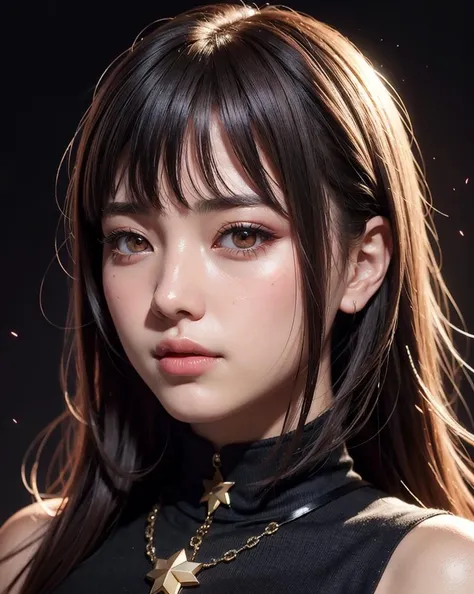 A woman with long hair and a necklace on her neck - SeaArt AI