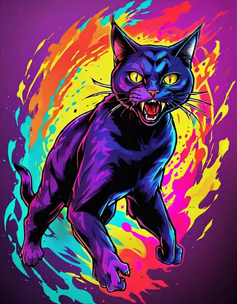<lora:0zy:1>0zy fierce cat hissing clawing leaping vivid colors