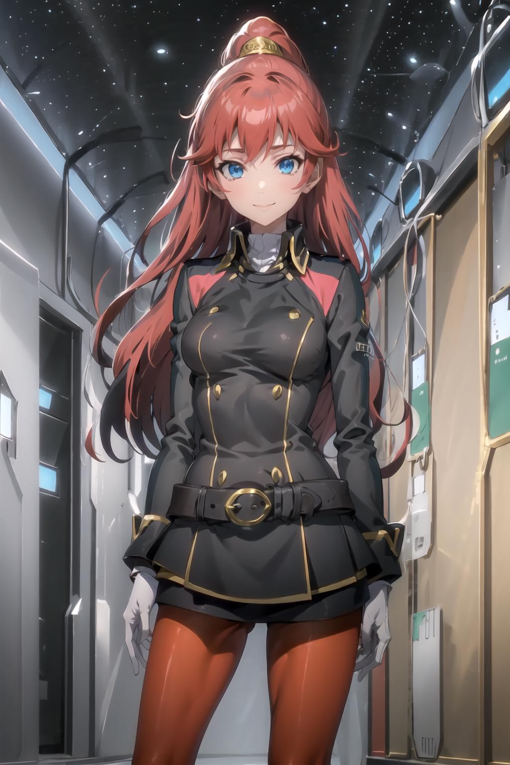 A woman in a black outfit standing in a hallway - SeaArt AI