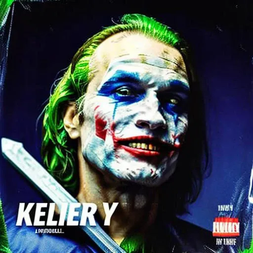 the joker, long hair, strong warrior, holding axe, fog, detailed skin, skin pores, scar,