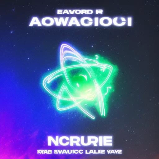 A glowing album cover art with a neon image of a star and futuristic typography, in the style of electronic music.