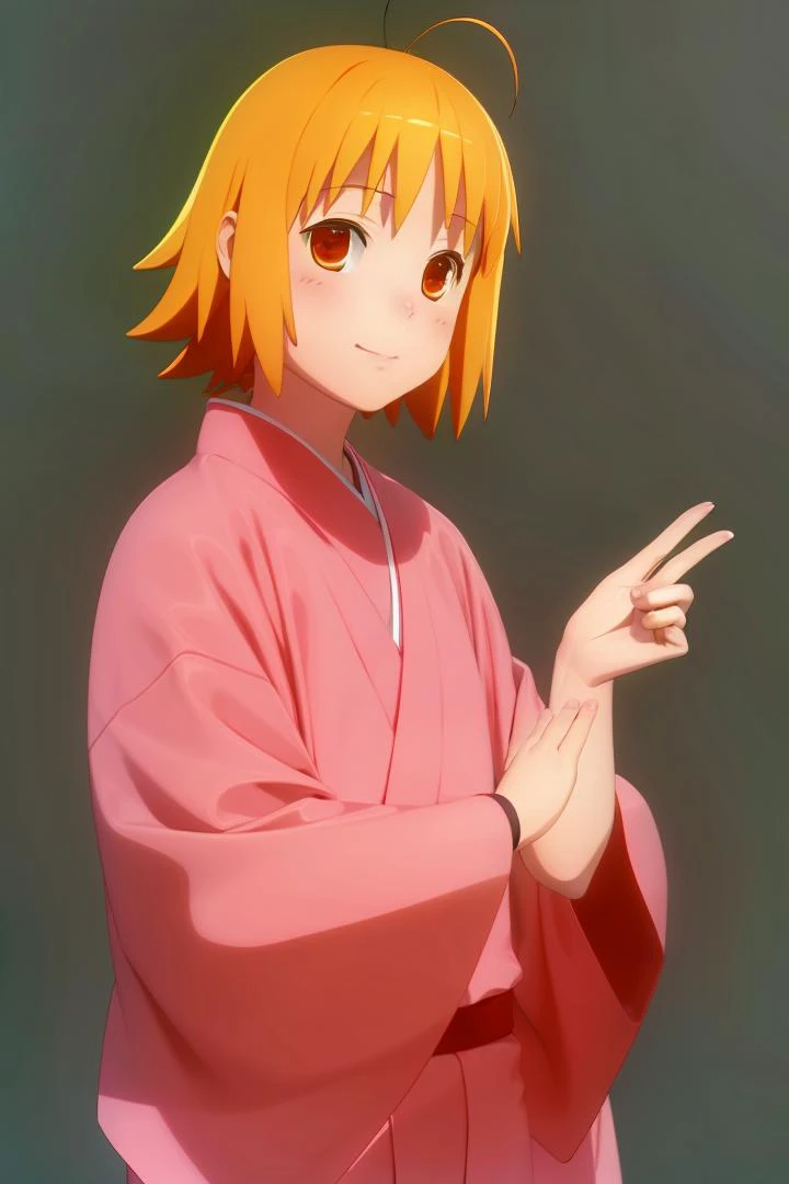 (masterpiece, best quality, detailed), 1girl, solo, <lora:KiguSP:1>, haroukitei kigurumi, kimono, cowboy shot, simple background, grey background