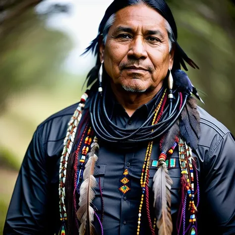native american man, cybernetically linked and cabled with a real big raven that is pierced on his shoulder, raven linked with cables, accurate raven, very detailed skin