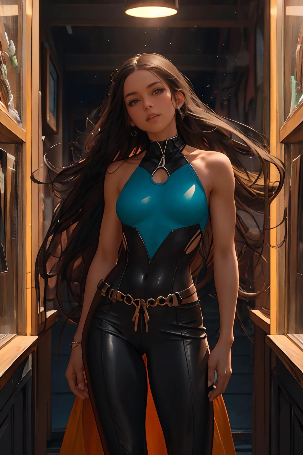 <lora:BrazilianWomanAmazon_V1.0:1>, portrait of a award winning photo of 1girl (amazon_woman face, black hair, medium breasts, ab crack), (seductive1.2) in a short black dress, with sexy shoulders showing, (looking at viewer:1.3), posing in a dark studio, (rim lighting,:1.4) two tone lighting, sharp focus, teal hue, octane, unreal, dimly lit, low key,
Fixhand,
<lora:GoodHands-beta2:1>,
<lora:scared_v2:1>
<lora:weight_slider_v2:-1>,
<lora:muscle_slider_v1:1>,
<lora:hair_length_slider_v1:3>,
<lora:detail_slider_v4:1>,
<lora:wuxia2:0.2>,