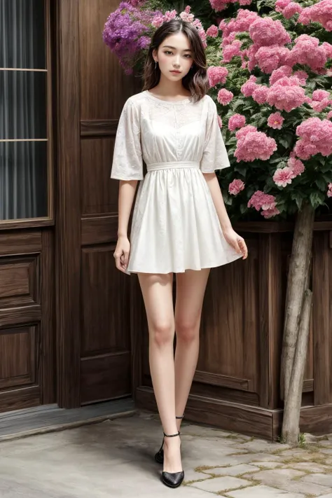 1girl, style of mile Gall, photo art, (flower:1.2), flustered, blush, highly detailed, skinny, looking at viewer, knee, (full body:1.2), <lora:add_detail:0.7>,