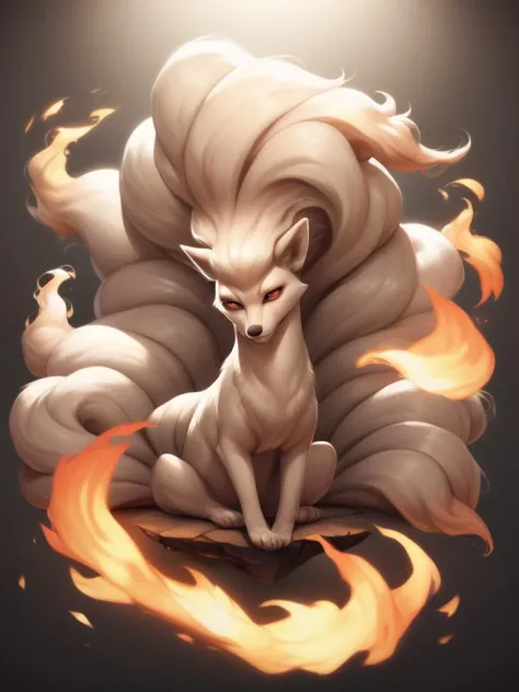 <lora:2.5DStylePonyDiffusionV6XL_V0.1:0.6>,score_9,score_8_up,score_7_up,score_6_up,score_5_up,score_4_up,portrait,feral,full body,epic,gradient background,sitting, Ninetales,fire background