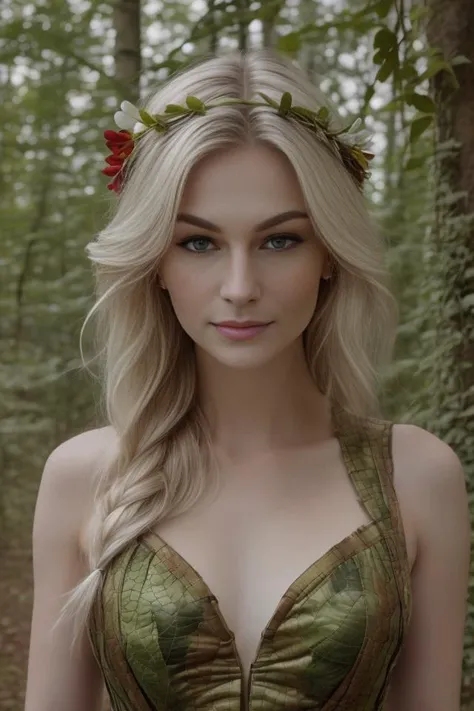 (headshot), Masterpiece, best quality, ((medieval)), (inside a flowering forest), moonlight, BREAK
((clothes made out of leaves)), flower crown, ((druid)), (fantasy), vines, flowers, ((wearing only leaves, vines, and flowers)), BREAK
colorful leaves and flowers growing from hair, dungeons and dragons, BREAK
long hair, (straight hair), pale skin, fair skin, white skin, large breasts, BREAK
<lora:KallMeKris:1>