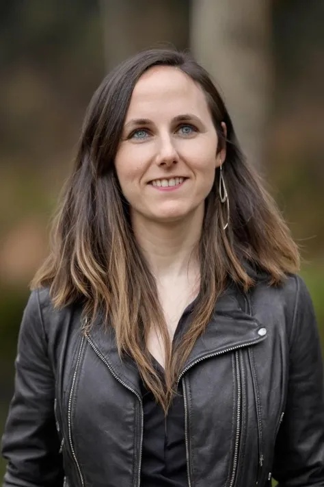 (<lora:ionebelarra:1> ionebelarra), (wearing a leather jacket), half upper body photograph,ultra realistic, masterpiece, absurdres, perfect lighting