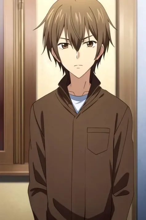 masterpiece, best quality, movie still, 1boy, solo, male focus, looking at viewer, , , anime coloring, , <lora:kei_takishima:0.68>, kei_takishima, brown hair, brown eyes