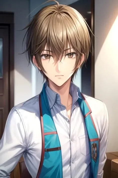 masterpiece, best quality, sketch, 1boy, solo, male focus, looking at viewer, upper body, , anime coloring, , <lora:kei_takishima:0.72>, kei_takishima, brown hair, brown eyes, vest, , hospital,