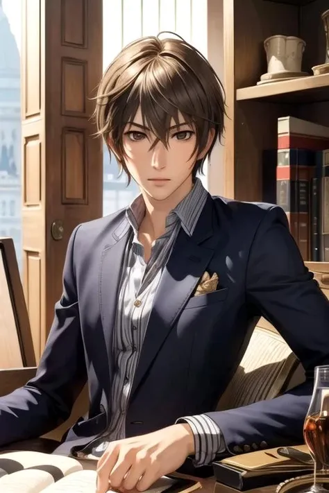 masterpiece, best quality, photorealistic, 1boy, solo, male focus, looking at viewer, , , , , <lora:kei_takishima:0.66>, kei_takishima, brown hair, brown eyes, , , The Isle of the Dragon,