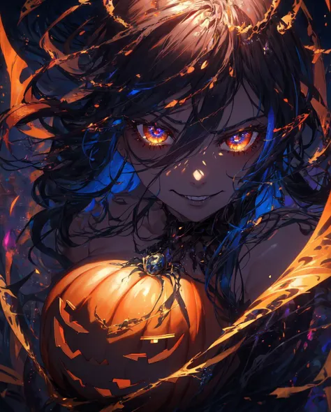 ((masterpiece, best quality)),((Halloween)),full moon ,((breathtaking scenery)), ((abstract)), ((spider,webs)),(cloack) ,succubus,((intimidating succubus)), angry eyes, magic,scary, (extremely detailed CG unity 8k wallpaper, masterpiece, best quality, ultra-detailed, best shadow), (detailed background), (beautiful detailed face, beautiful detailed eyes), High contrast, (best illumination, an extremely delicate and beautiful),1girl, (caustic), (((vibrant color))), dynamic angle,beautiful detailed glow,cowboy shot,orange,red,white, black,(cloudy), night, staff,magic wand,spell,dark magic,close up,crazy,sadistic smile,deep look,<lora:more_details:0.2>
<lora:midjourney_20230624181825:0.3> <lora:Loraeyes_V1:0.4> <lora:LowRA:0.3>