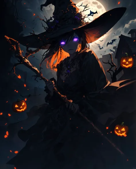 ((masterpiece, best quality)),((Halloween)),full moon ,pumpkin catalyst, ((abstract)), (spooky town:1.3), bramble vine, (((spider,webs))), dead trees, mist, (cloack) ,witch,((intimidating witch)), angry eyes, dark witch, magic,scary, orange eyes, (extremely detailed CG unity 8k wallpaper, masterpiece, best quality, ultra-detailed, best shadow), (detailed background), (beautiful detailed face, beautiful detailed eyes), High contrast, (best illumination, an extremely delicate and beautiful),1girl, (caustic), vibrant color, dynamic angle,beautiful detailed glow,full body, cowboy shot,orange, black,(cloudy), night, staff,magic wand,spell, <lora:more_details:0.2>
<lora:midjourney_20230624181825:0.5> <lora:LowRA:0.6> dark theme