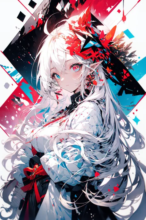 , (masterpiece:1.2), best quality,midjourney,
1girl, solo, long hair, white hair, looking at viewer, long sleeves, black dress, dress, own hands together, ahoge, very long hair, shirt, bangs, red hair, hair ornament, heterochromia, multicolored hair, pointy ears, purple eyes, white background, white shirt, closed mouth
 <lora:midjourney_20230624181825:1>