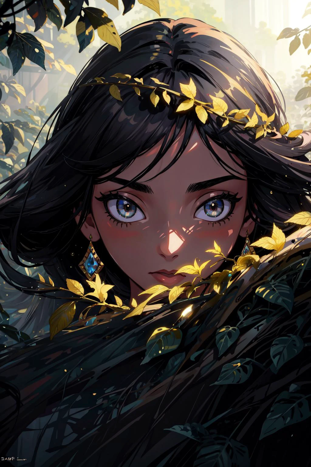 (masterpiece, best quality), intricate details, 8k, artstation, wallpaper, official art, splash art, sharp focus,
(1girl:1.2), <lora:jasmineV3:0.8> jasmine,
<lora:pitch_black_shadow_V2:0.8> girl, <lora:OvergrownCity:0.8> over_grown, leaves