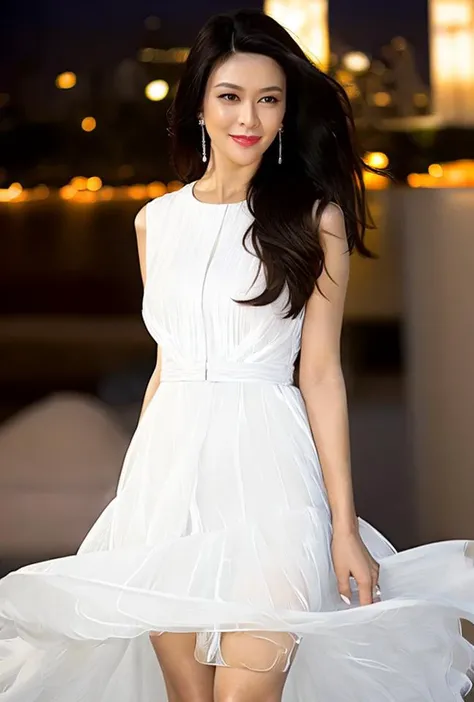 <lora:guanzhilin3:0.9:lbw=1,0,0,0,1,1,0,0,1,1,1,1,1,1,1,1,1>guanzhilin body, guanzhilin face, earrings, perfect hands,good hands,solo, A stunning beauty stands at the edge of Victoria Harbor, captivating all who gaze upon her. The moonlit sky shimmers across the rippling water, casting a silvery glow upon her delicate features. Her long, wavy hair flows freely in the gentle breeze, framing her heart-shaped face and alluring green eyes.Dressed in a glamorous yet understated ensemble, she exudes a natural elegance that is both alluring and enchanting. The soft fabric of her dress flows gracefully with the movement of the harbor, trailing behind her like a silken cape.As she stares out across the vast expanse of water, her expression is one of deep serenity, as if she is lost in the beauty of the moment. Her lips curve into a wistful smile, one that seems to hold the secrets of the night and the promises of tomorrow.The lights of the city dance upon the water, creating a dazzling display that reflects in her eyes like stars in the night sky. She stands there, a vision of ethereal beauty, captured in a moment of pure harmony with the city and the harbor that frames her,
(8k, RAW photo, best quality, masterpiece:1.2), (realistic, photo-realistic:1.55), (ultra-detailed:1.34),
(black hair:1.34),
(white dress:1.9),(white skin,),(pov:1.34)
smile,
(looking at viewer),
supermodel,
(depth of field:1.69),(long exposure:1.2),(dynamic motion:1.13),(Extreme Aestheticism:1.93),offical art,first person view,blurry background,(professional photograph:1.5),
(8k, RAW photo, best quality, masterpiece:1.2), (realistic, photo-realistic:1.55), (ultra-detailed:1.34), (highres:1.6),
(pov:1.35)