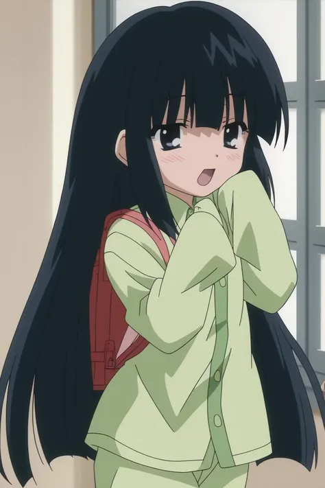 <lora:KodomoNoJikan_kagami kuro:0.7> kagami kuro, (backpack),  (green pajamas), 8k, masterpiece, absurdres, anime,