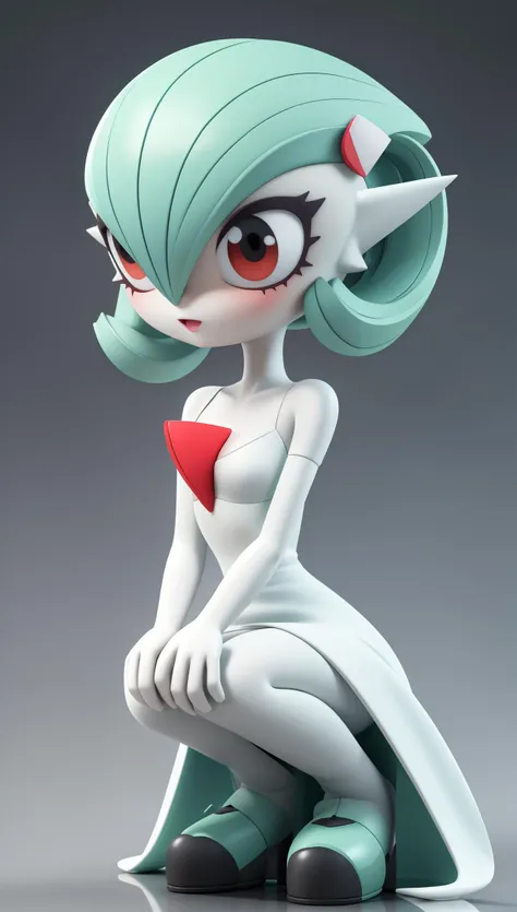 gardevoir (purro11), 3d, 3d render, cleavage, red eyes, 1girl, solo, Nurse outfit, Nurse cap, unbuttoned, frilly black bra, crossed legs, on table,