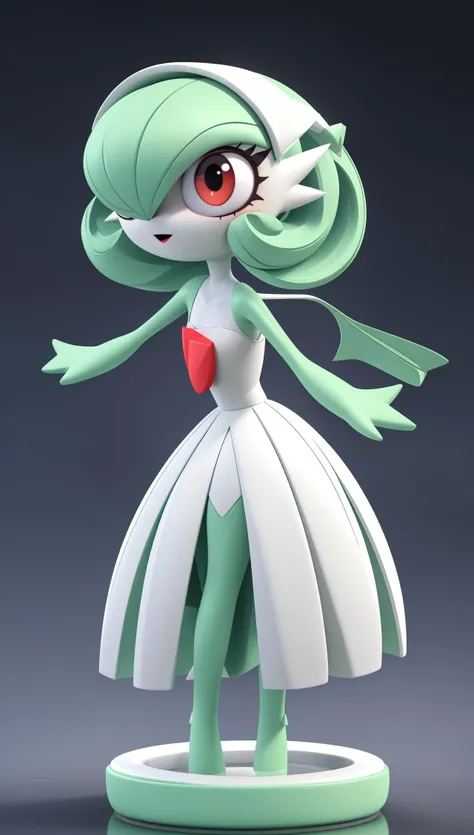 masterpiece, best quality, 1girl, <lora:gardevoir_v1:0.8> gardevoir, green hair, red eyes, white dress, blue hair, black dress, (((3d, 3d background))), disney pixar animated style