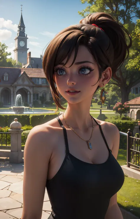 c0urt400 masterpiece, best quality, 1girl, black camisole, necklace, earrings, ponytail, makeup,
architecture, bridge, building, bush, city, day, architecture, fence, forest, fountain, garden, gate, grass, house, nature, outdoors, overgrown, path, pavement, plant, road, scenery, shrine, sky, sunlight, tower, tree, tree shade , 3d, 3d background, smooth edges, cgi, toon \(style\), <lora:backlight_slider_v10:-1.8>