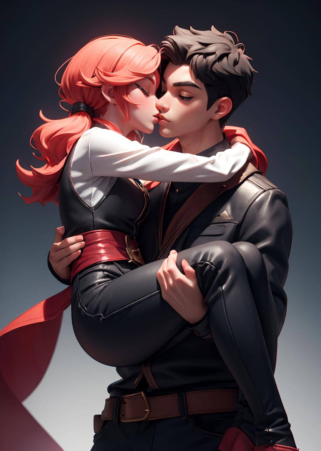 A close up of a person holding a woman in a suit - SeaArt AI