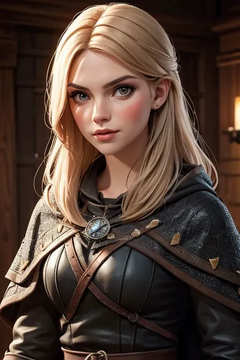 women, Witcher cloak outfit, small waist, ((beautiful face)),(((best quality, masterpiece))),(((clear texture))),(((detailed texture))),(((high resolution)))