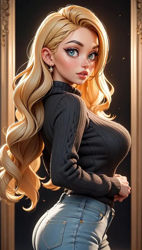 A youthful woman in her twenties, embracing a casual style with jeans and a cozy sweater, her long blonde hair in loose waves, framed by expressive green eyes and softly arched eyebrows, emanating a friendly and approachable expression, happy, closed mouth, blue sky, from side, looking at another, 
masterpiece, best quality,  photorealistic, realistic,   big lips, thick lips,   <lora:backlight_slider_v10:-0.3>,    <lora:breastsizeslideroffset:0.3>,      <lora:fakelips_1:0.6> fakelips, huge lips, lip filler,  ((3d, 3d background)),