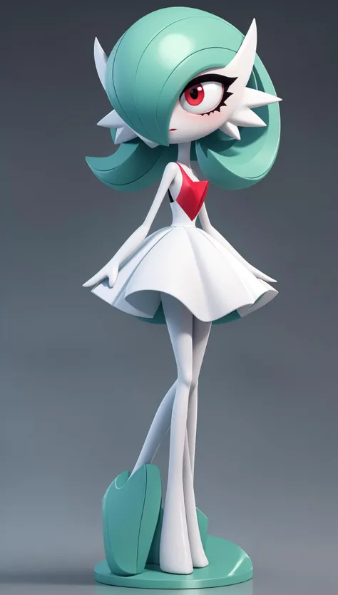 masterpiece, best quality, 1girl,  <lora:gardevoir_v1:0.8> gardevoir, green hair, red eyes, white dress, blue hair, black dress, 3d, 3d background, disney pixar animated style