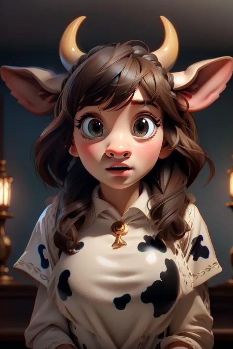 cute adorable girl, (FantChar:1.1), age 20, (pixar style:1.2), cowgirl, cow girl, anthro cow, female girl cow, (big cow nose:1.4), (shocked afraid facial expression:1.3), mouth open, (best quality, masterpiece, 4k, ultra detailed, sharp focus, 8k, high definition:1.2) <lora:Lit:0.6> <lora:fantchar_v4:1>