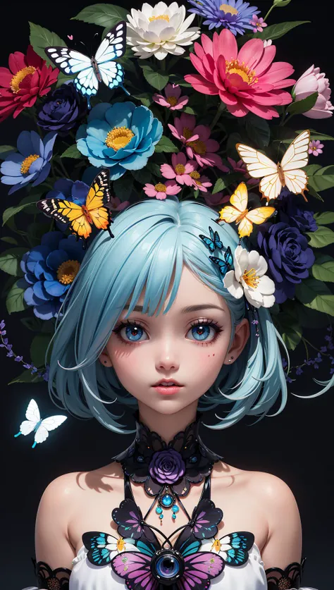 (masterpiece:1.1),(highest quality:1.1),(HDR:1),ambient light,ultra-high quality,( ultra detailed original illustration),(1girl, upper body),((harajuku fashion)),((flowers with human eyes, flower eyes)),double exposure,fusion of fluid abstract art,glitch,(original illustration composition),(fusion of limited color, maximalism artstyle, geometric artstyle, butterflies, junk art),