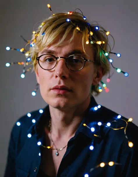 fairy lights, Action shot, high speed, dynamic composition, in the style of Andy Warhol's pop art