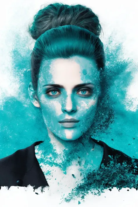 (teal powder:1.1) product photo barnum-atelier 1girl,spotlight,silhouette,portrait,parted pouty lips,beautiful detailed skin,one hair bun,White shirt,dark background,masterpiece,best quality,black hair,Slicked Hair,face front,upper body,portrait,face in center,dark background
blue theme <lora:entropy-alpha:0.15> closeup, with photo lens cracked and greasy, realistic concept <lora:powder_v1.0:1>