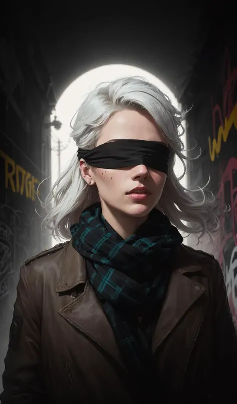 (black-blindfold:1.2), (dark shot:1.1), epic realistic, portrait of halo, sunglasses, blue eyes, tartan scarf, white hair by atey ghailan, by greg rutkowski, by greg tocchini, by james gilleard, by joe fenton, by kaethe butcher, gradient yellow, black, brown and magenta color scheme, grunge aesthetic!!! graffiti tag wall background, art by greg rutkowski and artgerm, soft cinematic light, adobe lightroom, photolab, hdr, intricate, highly detailed, (depth of field:1.4), faded, (neutral colors:1.2), (hdr:1.4), (muted colors:1.2), hyperdetailed, (artstation:1.4), cinematic, warm lights, dramatic light, (intricate details:1.1), complex background, (rutkowski:0.66), (teal and orange:0.4), <lora:YKHB-000000:0.3>