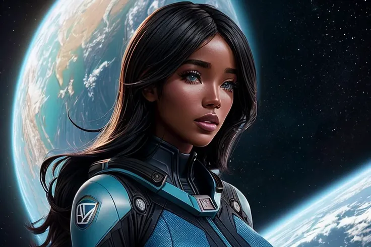 photo of beautiful (mon1f4:0.99), a woman in (space:1.1), perfect hair, wearing blue (plugsuit:1.1), (Winter:1.1), modelshoot style, (extremely detailed CG unity 8k wallpaper), professional majestic (art by Phil Noto:1.1), extremely intricate, High (Detail:1.1), Sharp focus, dramatic, soft cinematic light, (looking at viewer), (detailed pupils), (upper body), 4k textures, elegant, ((((cinematic look)))), soothing tones, insane details, hyperdetailed, low contrast