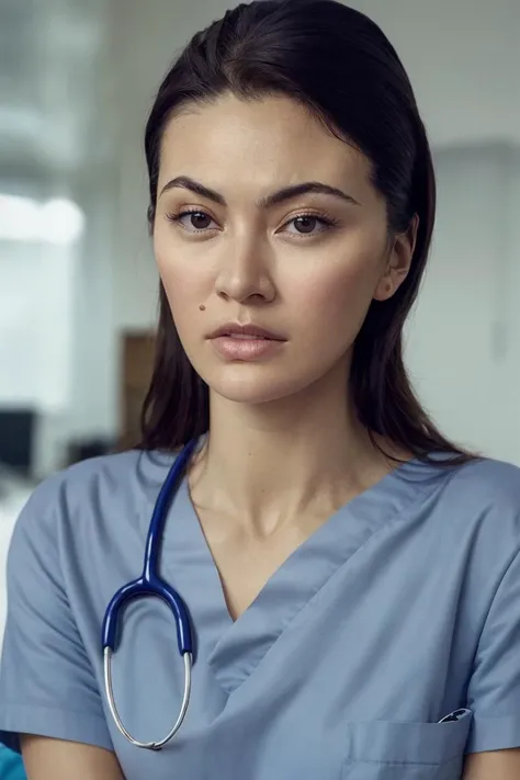 1girl, solo, a nurse wearing scrub, at hospital, frowning, worried expression, female focus, photorealistic, soft colors, masterpiece, high quality, (high detailed skin:1.1)
<lora:jessica_henwick_lora_v01:1> jhen92, mole
