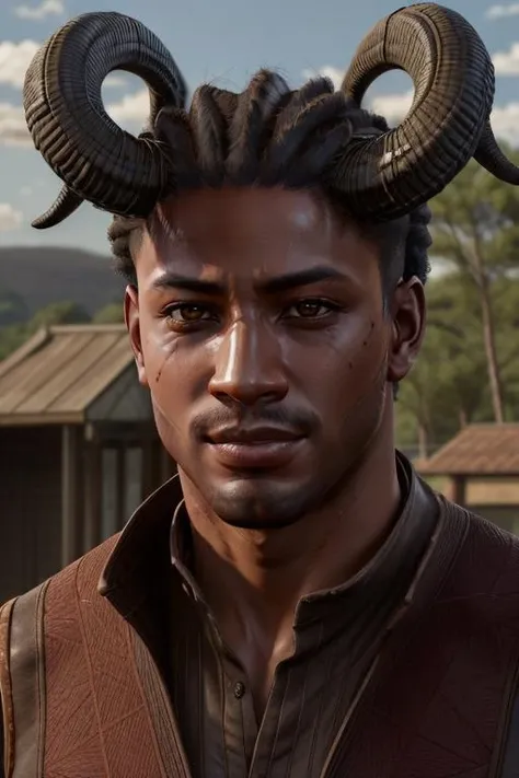 WyllBG, 1boy, handsome face, smirk, black man, upper body, realistic, horns, demonic, <lora:WyllBG:0.7>