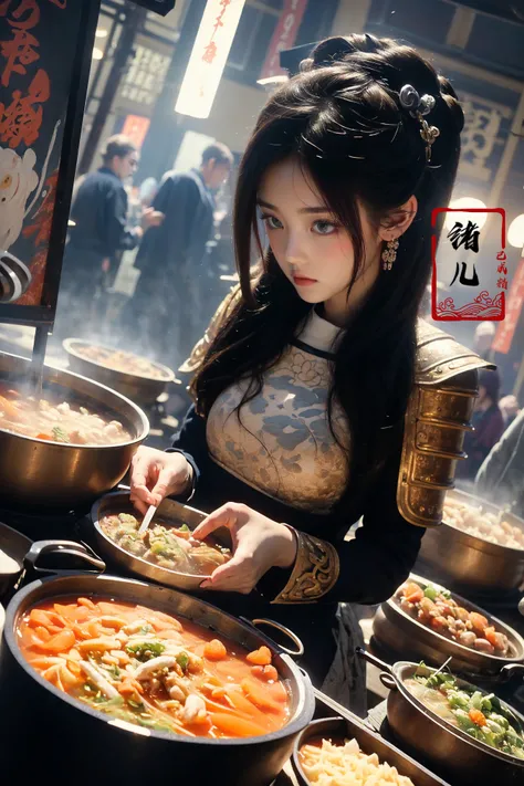 (wide shot, wide-angle lens,Panoramic:1.2),super vista, super wide AngleLow Angle shooting, super wide lens, Dynamic Angle, Perspective, High Point,povHot pot
(dramatic, gritty, intense:1.4),masterpiece, best quality, 32k uhd, insane details, intricate details, hyperdetailed, hyper quality, high detail, ultra detailed, Masterpiece,
1girl, solo focus, food stand,chopsticks,  blue, white, black, red, purple, orange, pink, green
A shot with tension(Visual impact,giving the poster a dynamic and visually striking appearance:1.2),Chinese Zen style,impactful picture,
<lora:~Q?-pk Hot pot:0.8>( serafuku:1.5), (japanese_armor:1.5),