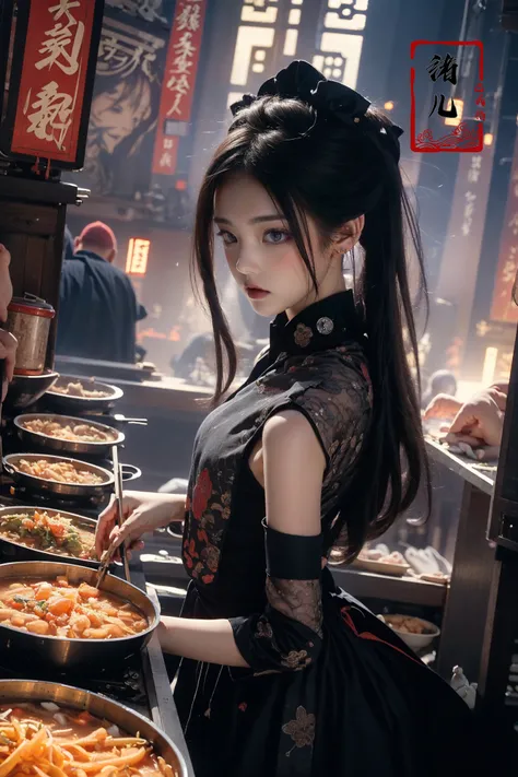 (wide shot, wide-angle lens,Panoramic:1.2),super vista, super wide AngleLow Angle shooting, super wide lens, Dynamic Angle, Perspective, High Point,povHot pot
(dramatic, gritty, intense:1.4),masterpiece, best quality, 32k uhd, insane details, intricate details, hyperdetailed, hyper quality, high detail, ultra detailed, Masterpiece,
1girl, solo focus, food stand,chopsticks,  blue, white, black, red, purple, orange, pink, green
A shot with tension(Visual impact,giving the poster a dynamic and visually striking appearance:1.2),Chinese Zen style,impactful picture,
<lora:~Q?-pk Hot pot:0.8>( serafuku:1.5), (gothic:1.6),