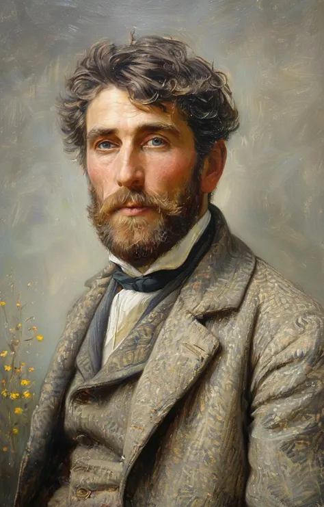 masterpiece,best quality,<lora:tbh136-sdxl:0.85>,portrait of man,illustration,style of Helen Allingham