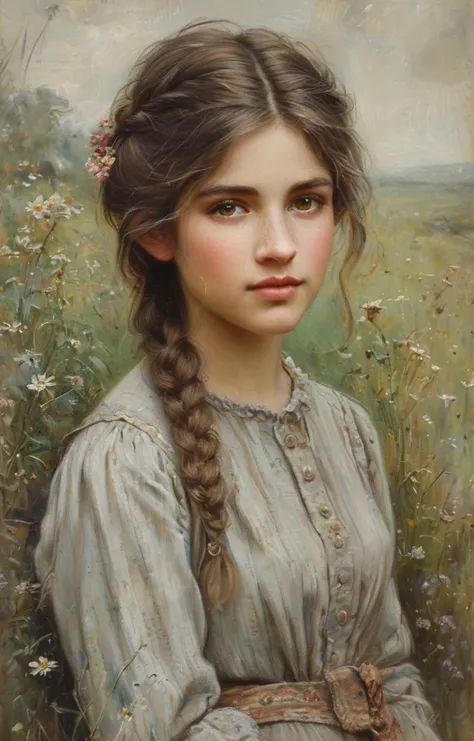masterpiece,best quality,<lora:tbh136-sdxl:0.85>,portrait of woman,illustration,style of Helen Allingham,