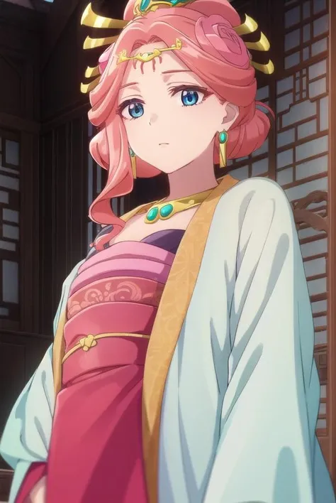 gyukuyou, <lora:gyukuyou s1-lora-nochekaiser:1>,
gyukuyou, long hair, pink hair, hair bun, single hair bun,
BREAK hair ornament, long sleeves, jewelry, flower, earrings, hair flower, necklace, chinese clothes, shawl, hanfu,
BREAK indoors,
BREAK looking at viewer, (cowboy shot:1.5),
BREAK <lyco:GoodHands-beta2:1>, (masterpiece:1.2), best quality, high resolution, unity 8k wallpaper, (illustration:0.8), (beautiful detailed eyes:1.6), extremely detailed face, perfect lighting, extremely detailed CG, (perfect hands, perfect anatomy),