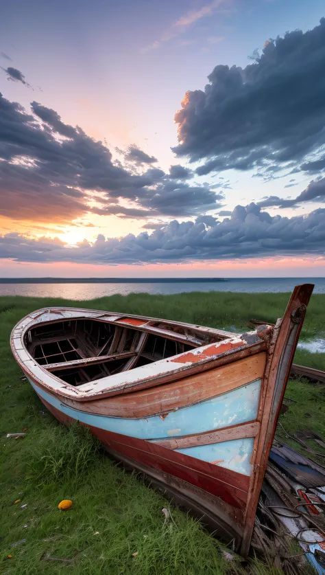 a Abandoned boat, sunset , (high detail:0.9),cloud
(high Boat Details:0.8),<lora:zoom_slider_v0:8>,<lora:epiCRealismHelper:0.9>,