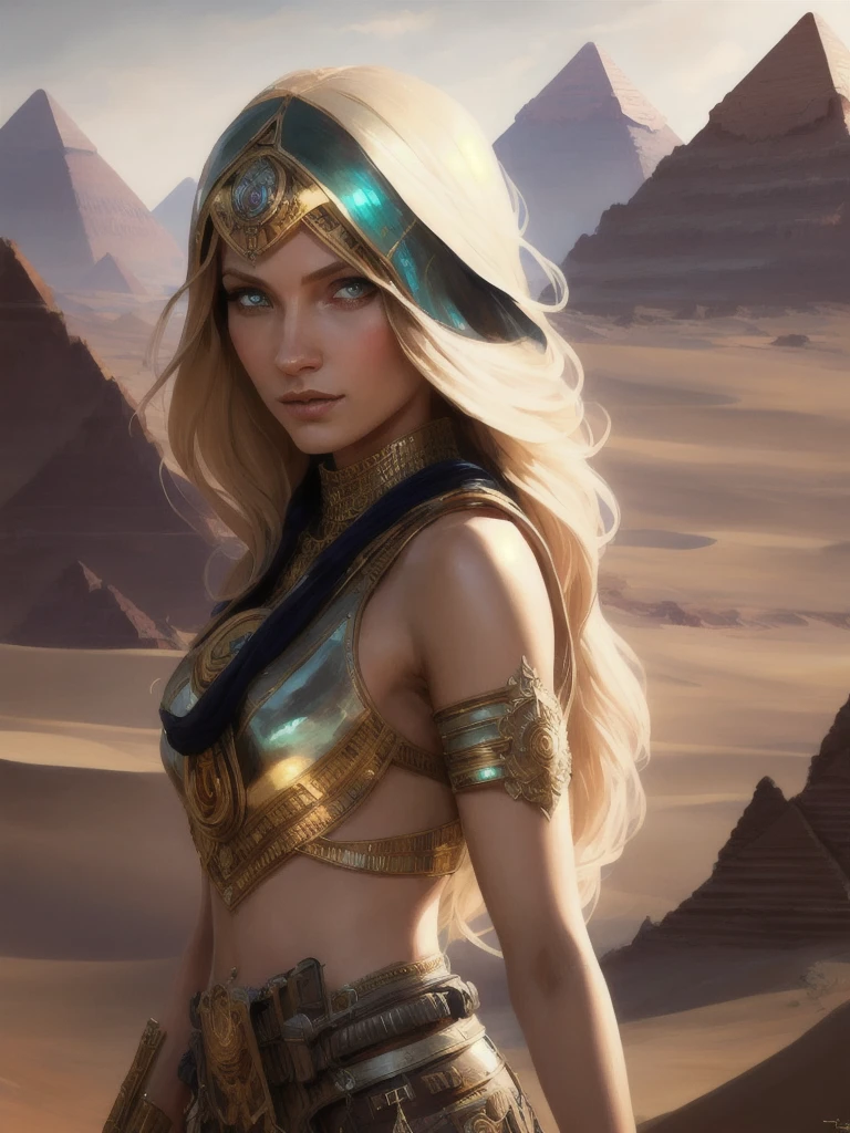 white young woman whith blonde hair in desert, sci-fi, hyperrealism, 85mm, a photo of 8k ultra realistic, cinematic lighting, hyperrealistic, focused, high details, ((highly detailed)), depth of field, (((professionally color graded))), 8k, 50mm, f/1. 4, art by artgerm and greg rutkowski and alphonse mucha, concept, art style, oilpaint, egypt